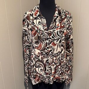 B36 Elie. Elie Tahari Women’s Large Paisley Button-Down Blouse Burgundy